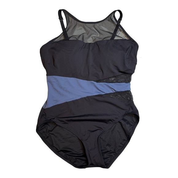 Coco Reef Keepsake Level Color-Block Mesh One-Piece Black/Blue NWT - Picture 2 of 6
